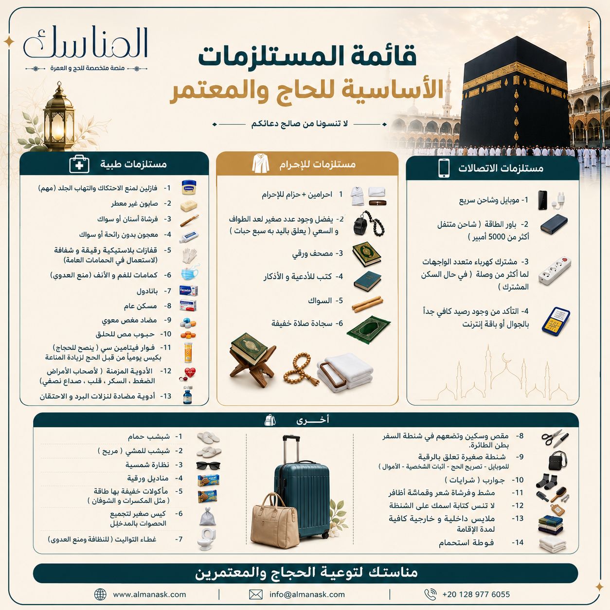 قائمة مستلزمات السفر الأساسية للحاج والمعتمر 2026: دليلك الشامل قبل السفر